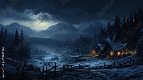 an old village in winter at night © jr-art
