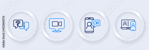 Set line Video chat conference, and Question and Answer icon. Vector © Iryna
