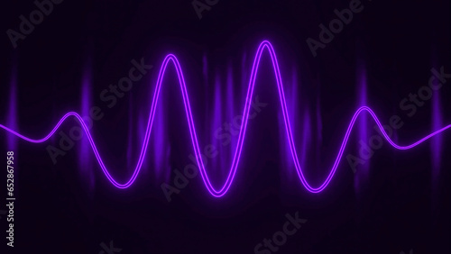 Moving wave neon line on black background. Design. Neon equalizer line with wave oscillations. Lowing line moves in wave with glow on background
