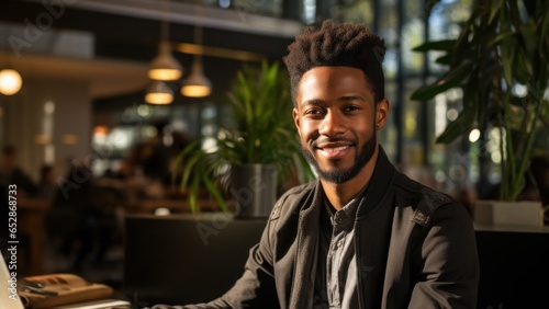 Black Man Receptionist Employee Career Workplace Backdrop Generative AI
