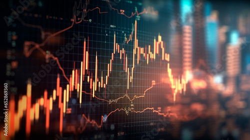 The computer screen showcases the stock prices, financial markets. Generative AI