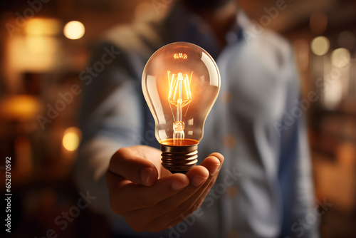Light bulb in the hand of a businessman
