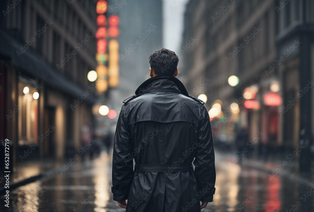 Man in trench coat walking in the city Man in trench coat walking in the city