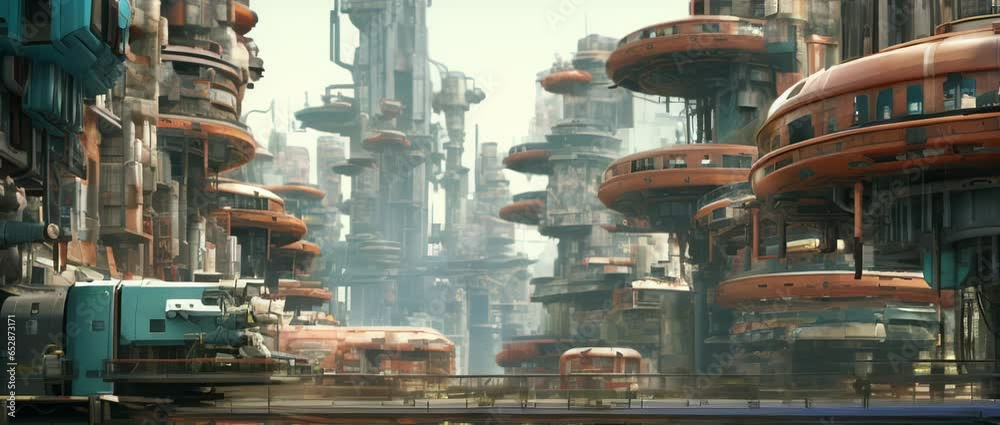 A futuristic view of city. The concept of the future. Anamorphic 4k footage