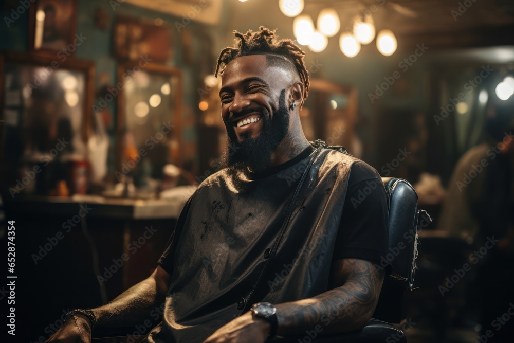 Fototapeta premium Black Male Stylist Occupation Career Workplace Backdrop Generative AI