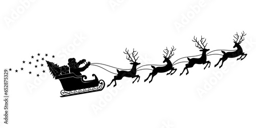 Silhouette of Santa Claus reindeer sleigh on transparent background 1