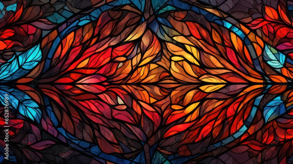 Orange blue stained glass background with ornaments created with Generative AI