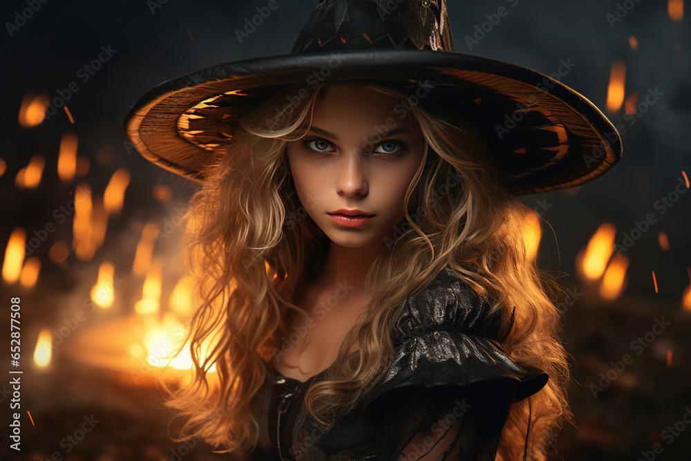A girl in a witch costume on Halloween A girl in a witch costume on Halloween