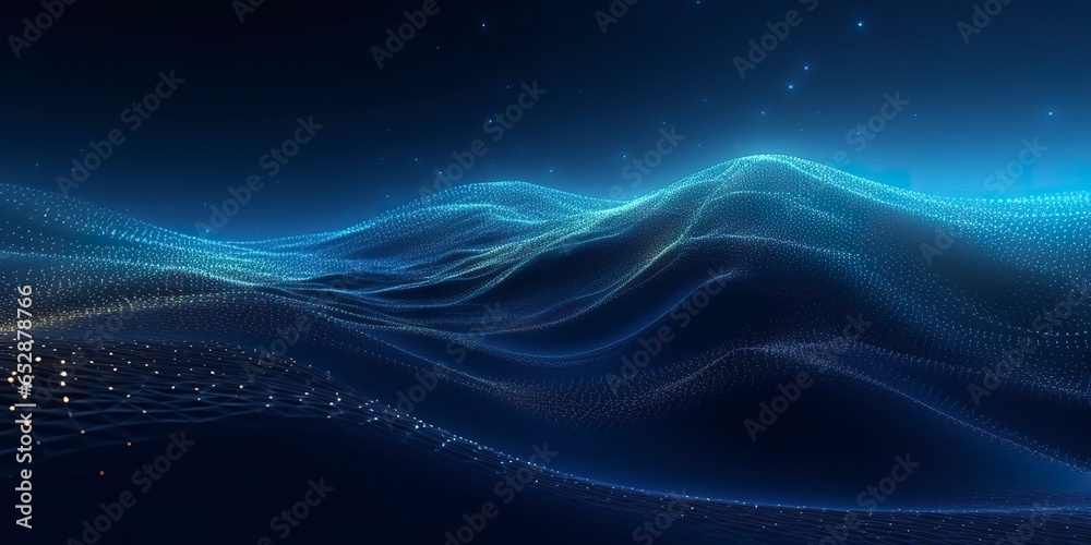 Data technology futuristic illustration. Blue wave pattern on a dark background. . - obrazy, fototapety, plakaty 