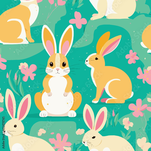 Cute ostern rabbit on white background Vector illustration in flat style.