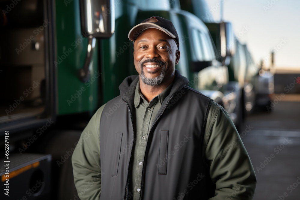 Black Man Truck Driver Occupation Employment Work Environment Backdrop Generative AI Black Man Truck Driver Occupation Employment Work Environment Backdrop Generative AI
