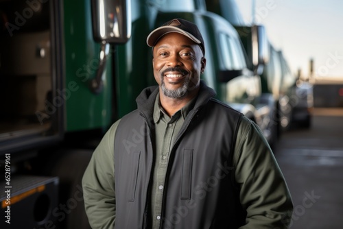 Black Man Truck Driver Occupation Employment Work Environment Backdrop Generative AI