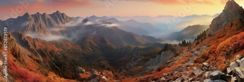 Panorama mountain autumn landscape.