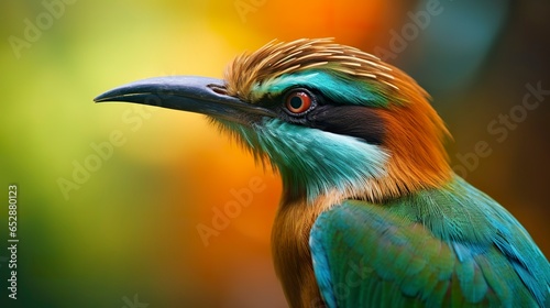 Turquoise Browed Motmot in vibrant colors. © Md