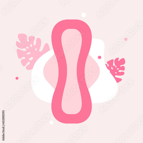Periods. Menstruation. Modern flat vector art, pad and flowers. Pink women pad. Feminine hygiene. Vector illustration in cartoon style
