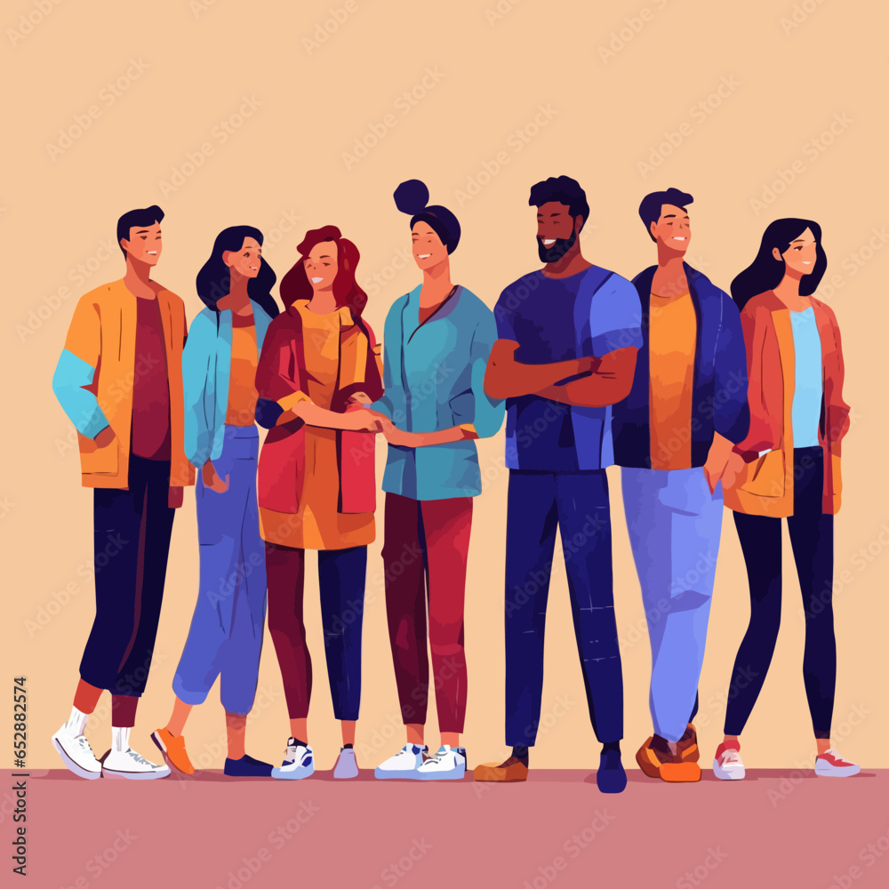 Team of young men and women holding hands, characters standing together, friendship, unity concept on white background Vector illustration in flat style. Team of young men and women holding hands, characters standing together, friendship, unity concept on white background Vector illustration in flat style.