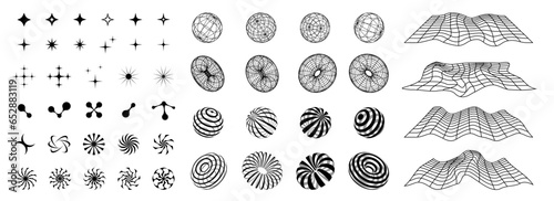 Y2K big collection of graphic shapes and 3d vector forms, 00s aesthetic graphic design elements set.