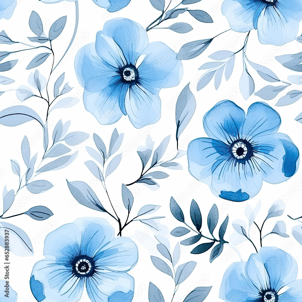 Watercolor Paint Nature Flower Pattern Seamless  Background