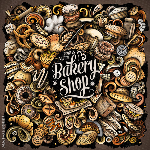 Bakery doodle cartoon funny banner