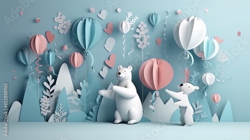 3d paper cut invitation card paper cut style for happy birthday party  illustration.