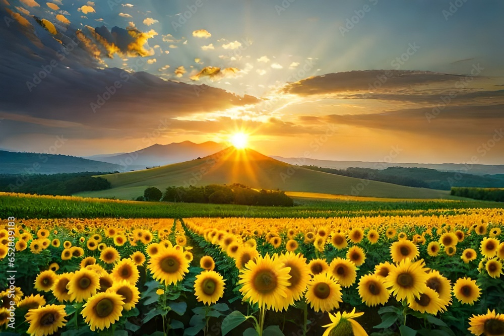 sunflower field in the morning