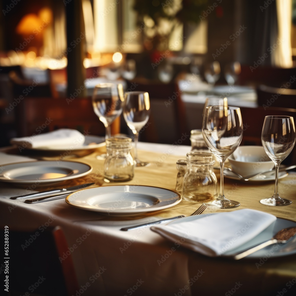 A set table in the restaurant, copy space A set table in the restaurant, copy space