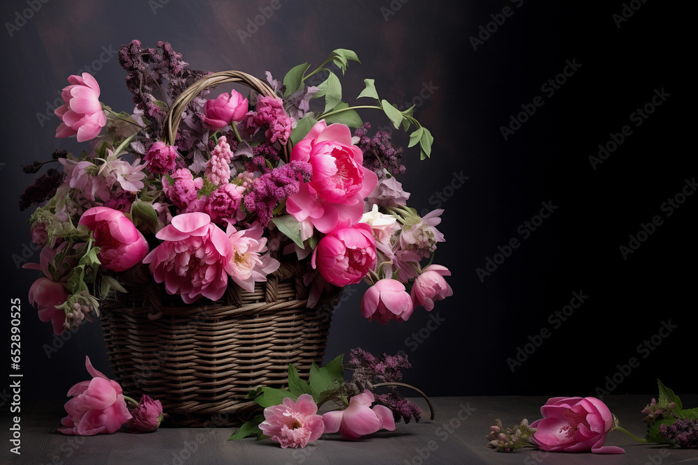 Fototapeta premium Peonies in a wicked basket 