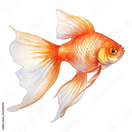 Goldfish, orange and shimmery colors, realistic illustration, transparent background