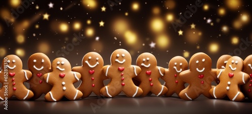 Christmas food bakery bake baking photography background - Closeup of many gingerbread men cookies on table © Corri Seizinger