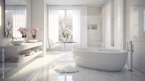Luxury clean bathroom interior design concept.AI generated image © prastiwi
