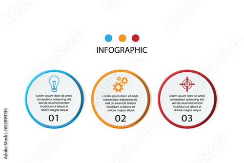 Vector template circle infographics. Business concept with 3 options and parts. Three steps for content, flowchart, timeline, levels