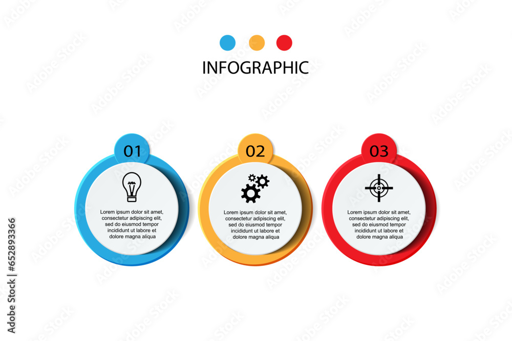 Vector template circle infographics. Business concept with 3 options and parts. Three steps for content, flowchart, timeline, levels - obrazy, fototapety, plakaty 