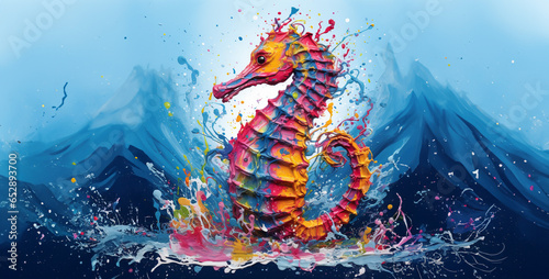 a seahorse in style of tom everhart. Generative Ai content photo