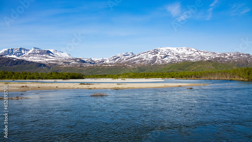 Typical norwegian landscape near Reisa Nationalpark and Storslett with river Reisaelva