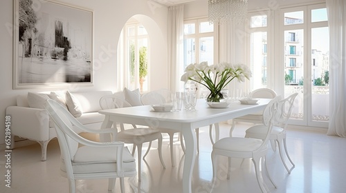 Modern white dinning room interior design concept.AI generated image © prastiwi
