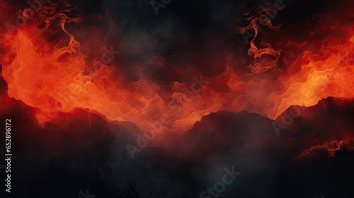 Volcanic Eruptions and Fiery Background. Collection of Orange, Red, and Black Smoke Banners with Armageddon Copy Space