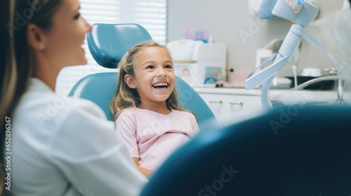 A child with a dentist in a dental office.