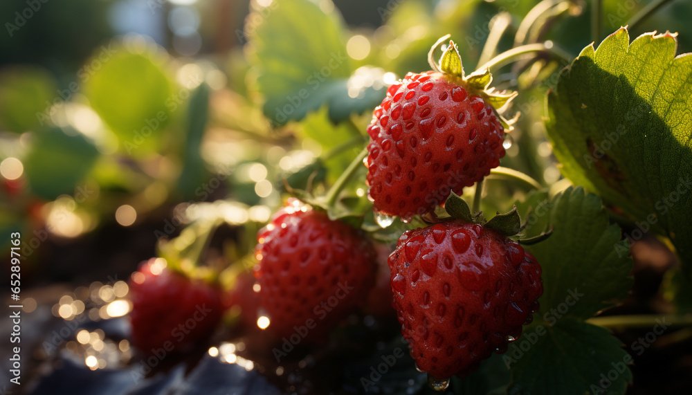 Freshness and nature combine in a vibrant, healthy, green strawberry generated by AI Freshness and nature combine in a vibrant, healthy, green strawberry generated by AI