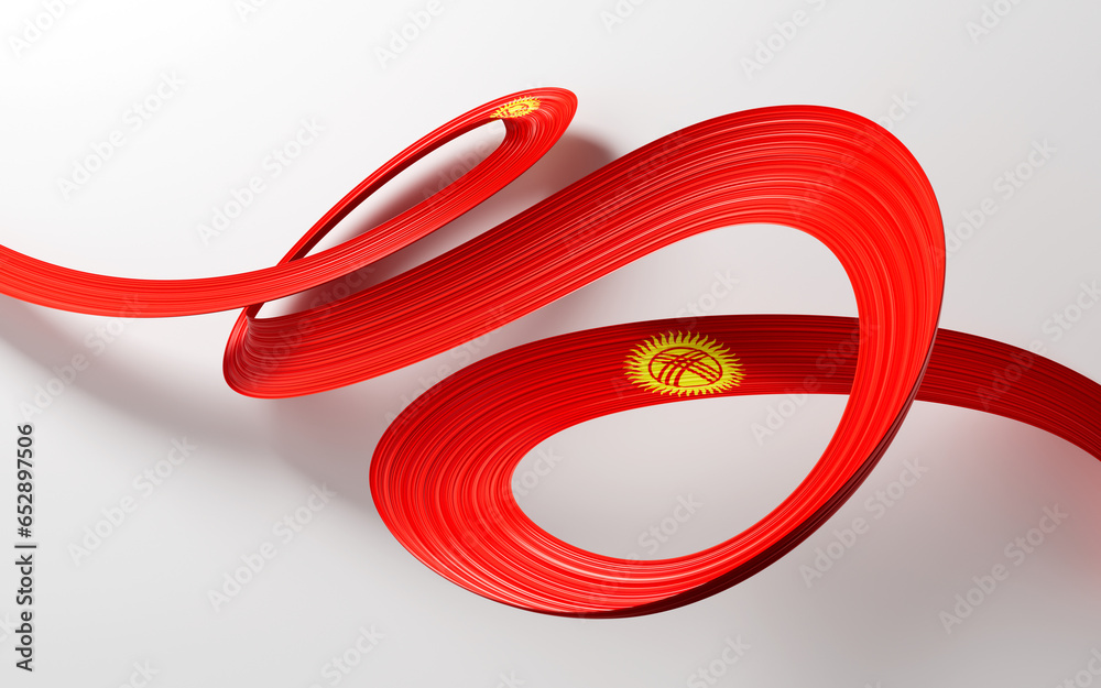 3d Flag Of Kyrgyzstan 3d Waving Ribbon Flag Isolated On White Background, 3d illustration 3d Flag Of Kyrgyzstan 3d Waving Ribbon Flag Isolated On White Background, 3d illustration