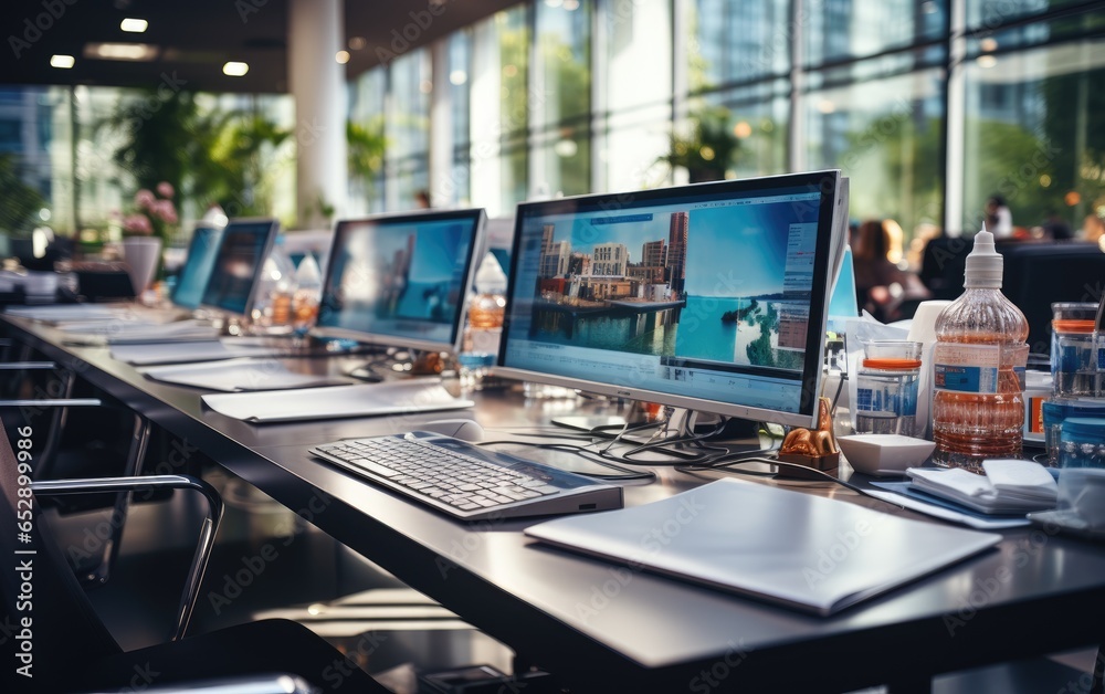 A beautifully designed office interior. Generative AI A beautifully designed office interior. Generative AI