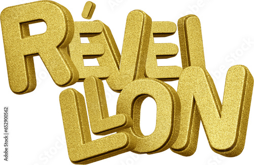 3d reveillon logo, new year golden seal