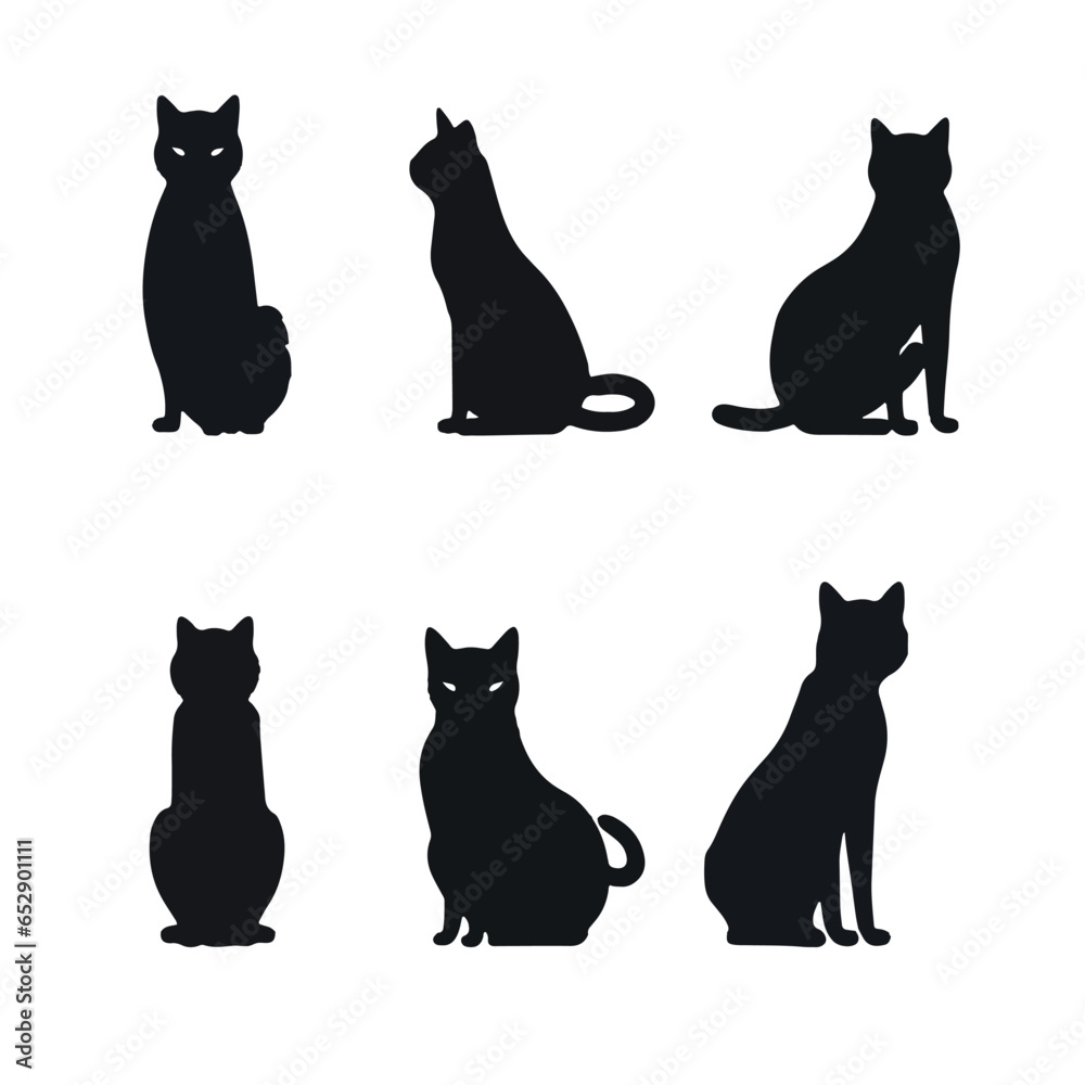 collection of vector cat silhouettes in a simple style
