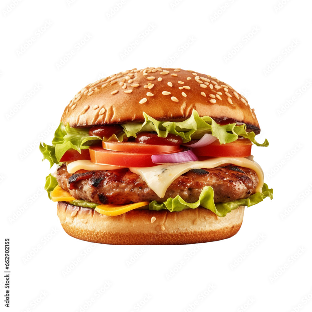 Big fresh burger on transparent background Big fresh burger on transparent background