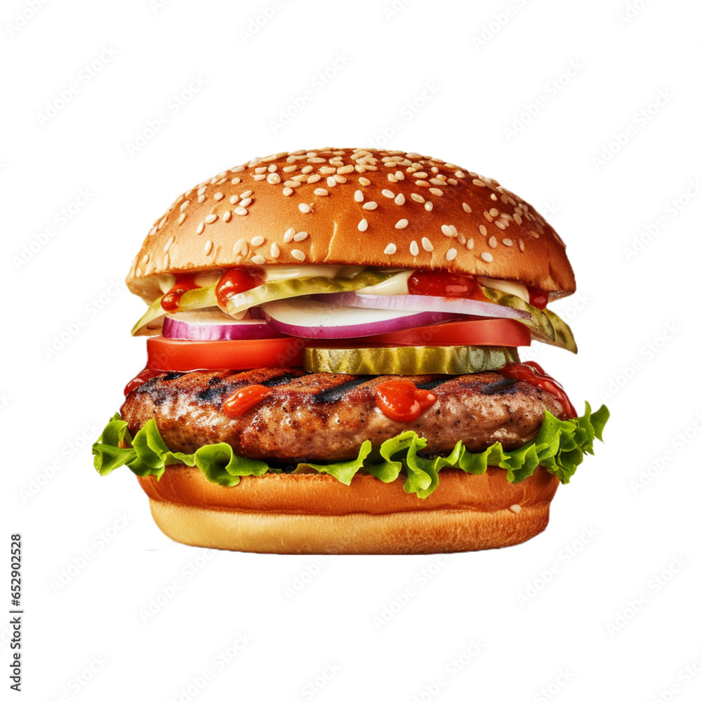 Big fresh burger on transparent background Big fresh burger on transparent background