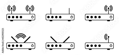 Network, router related signal. Wifi router icon. Connect, plug to internet service wireless sign. For 4G or 5G connection. Digital, modem or ethernet router. Wireless broadband modem with antennas