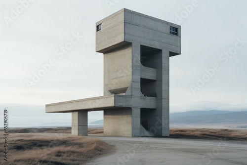 Isolated Brutalist Tower Amidst Desolation