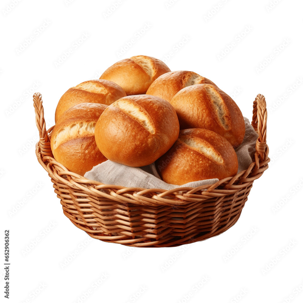 A basket filled with loaves of bread isolated on transparent background A basket filled with loaves of bread isolated on transparent background