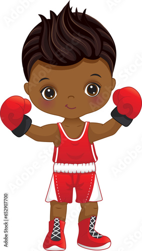 Vector Cartoon African American Boy Boxing