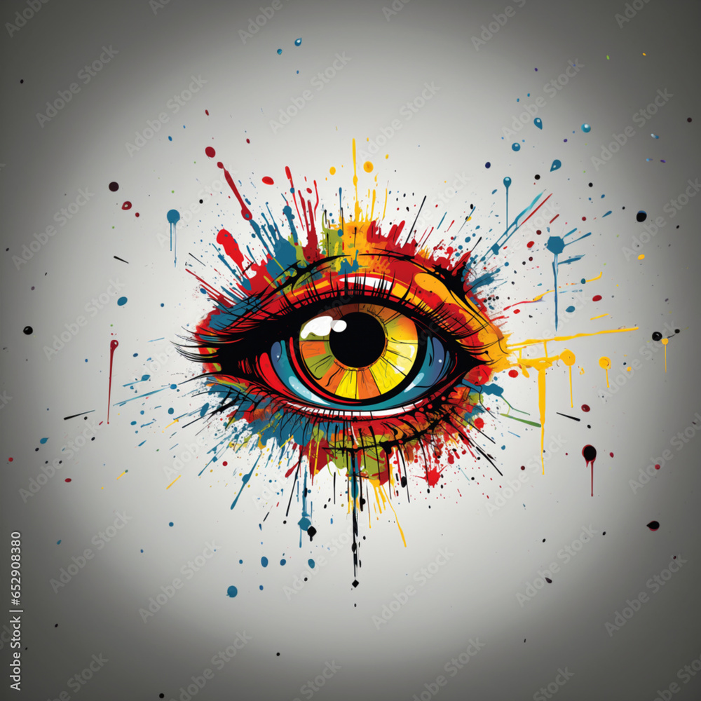 kolorowe oko, przedstawione jako kolorowa wizja malarska - obrazy, fototapety, plakaty 
