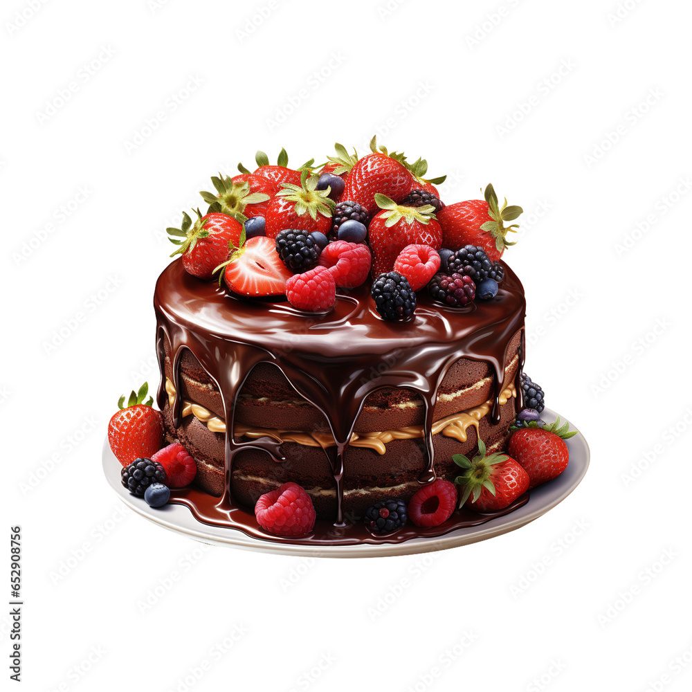 Tasty chocolate cake with Strawberry fruit on transparent background